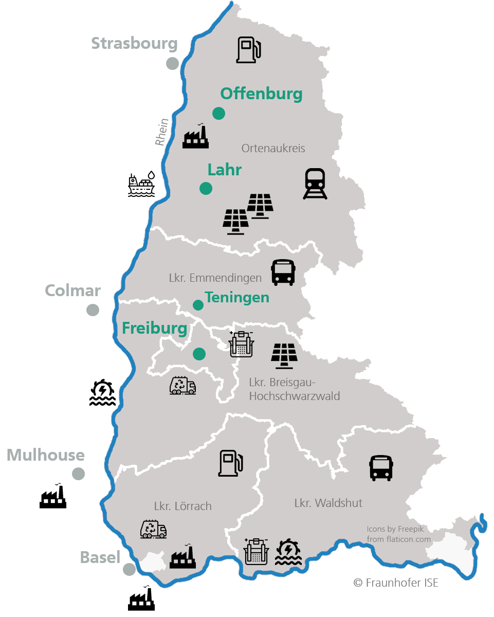 Schematische Darstellung des Betrachtungsraums am Südlichen Oberrhein