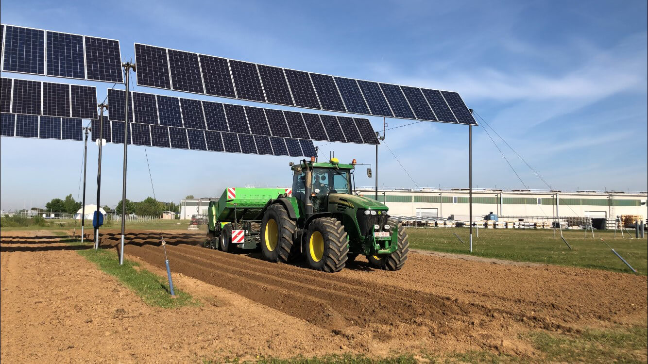 Kartoffeln legen unter dem Agri-Photovoltaik Prototypen