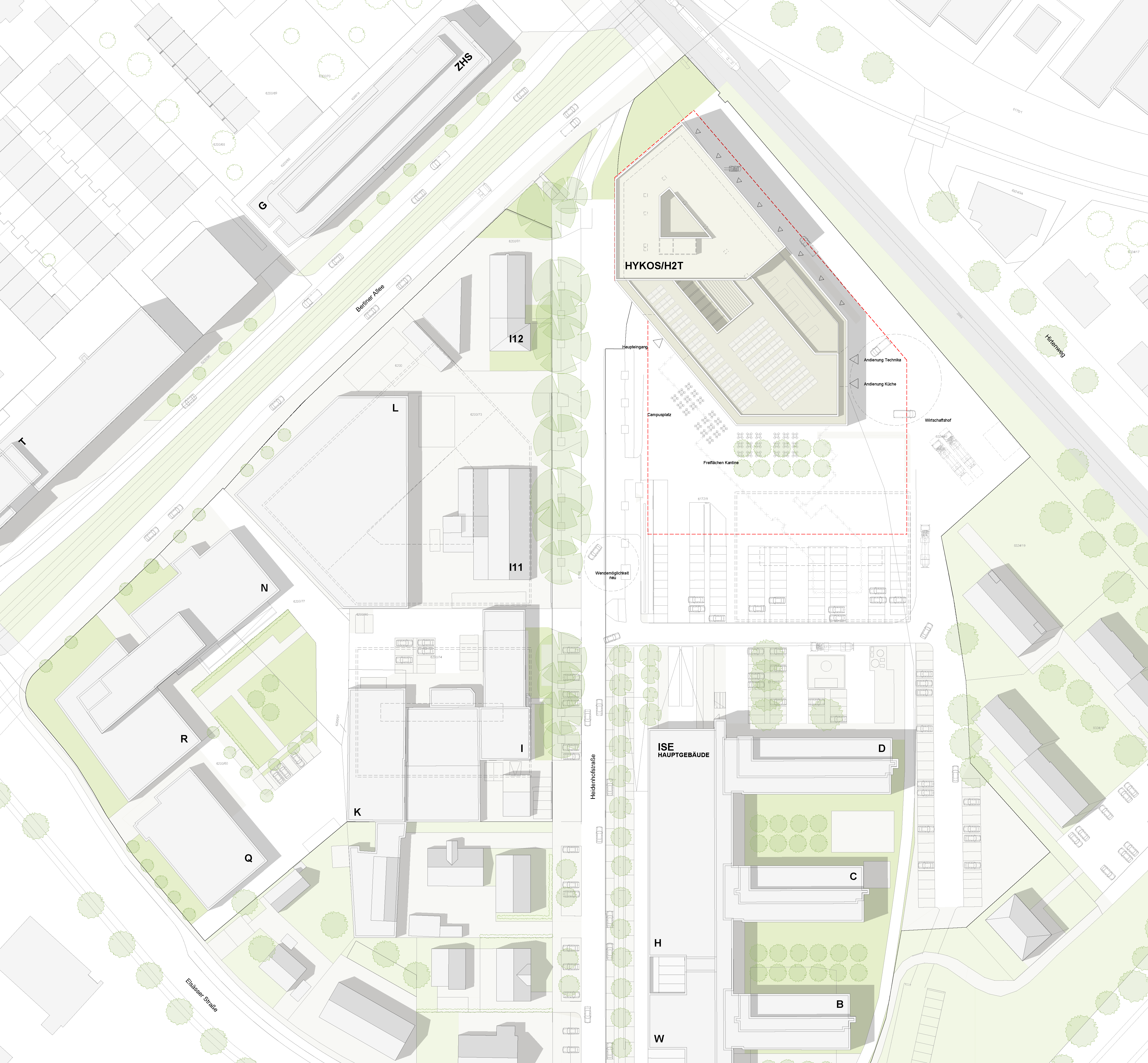 Lageplan des neuen HYKOS-Laborgebäudes des Fraunhofer ISE.