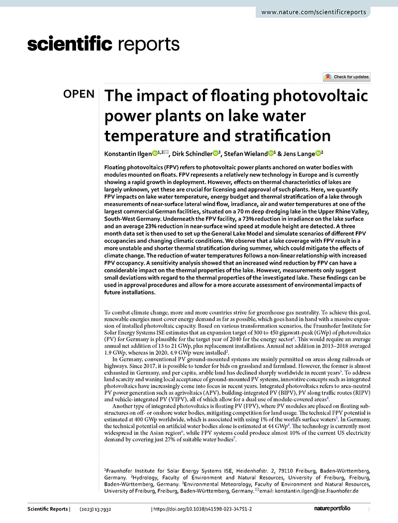 The impact of floating photovoltaic power plants on lake water temperature and stratification