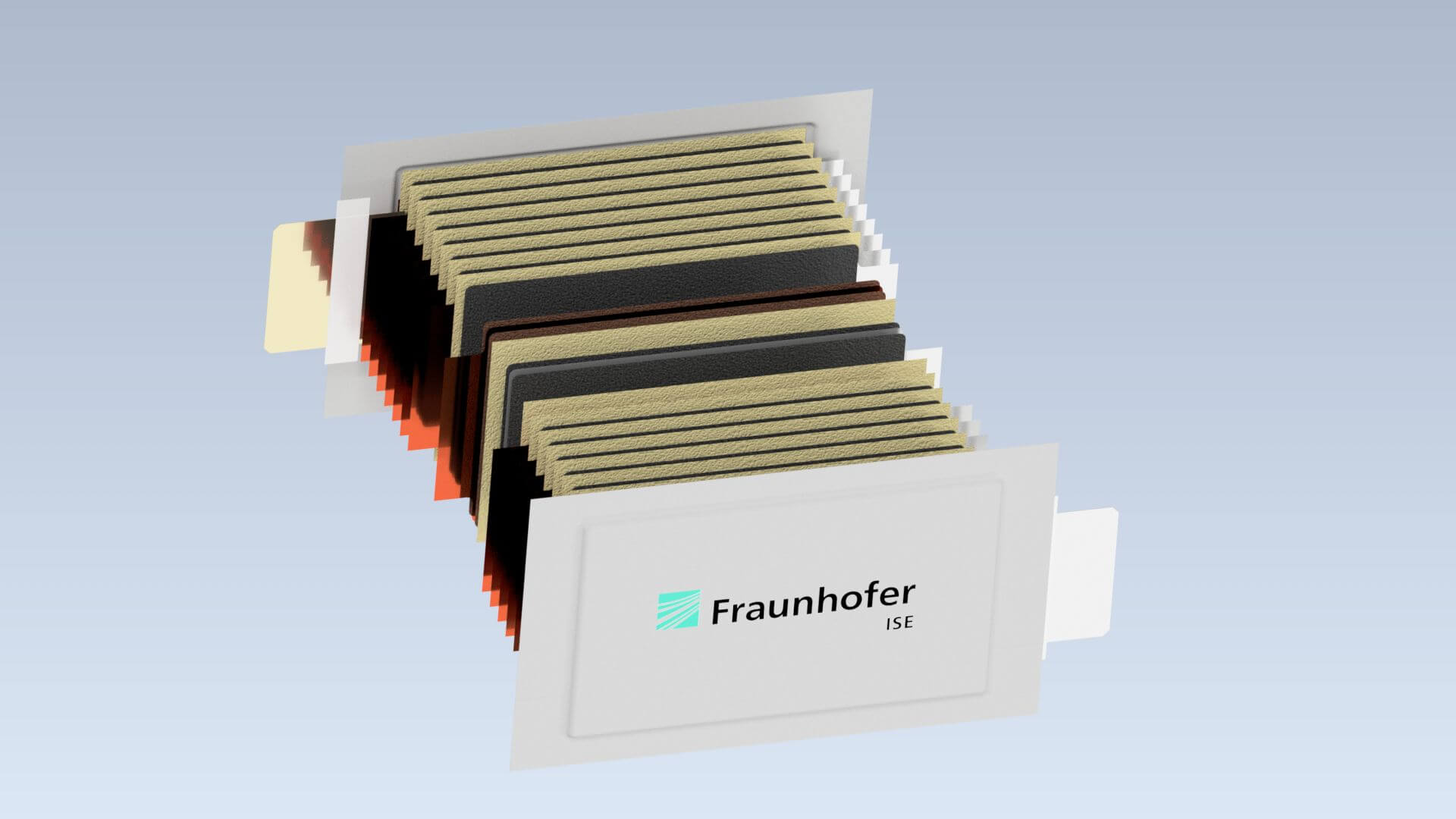 CAD-Model unseres Demonstrators für eine mehrlagige Festkörperbatteriezelle (Format: 169 x 96 cm²).