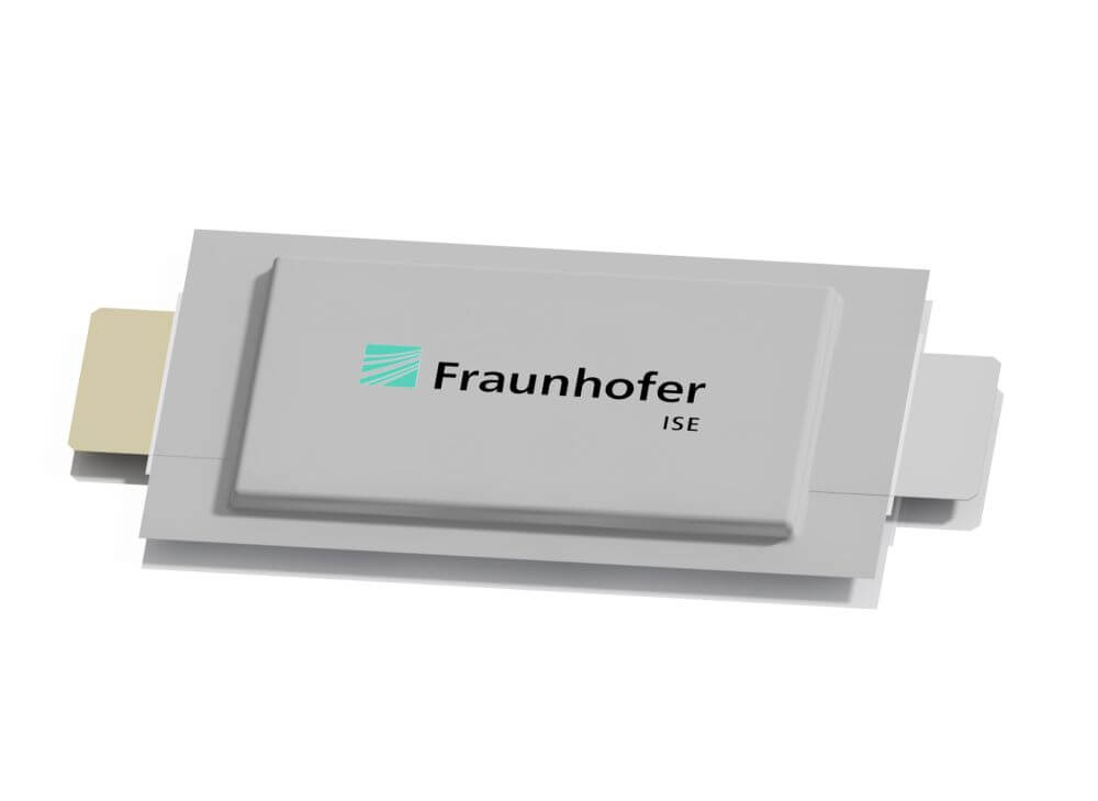 CAD-Zeichnung einer mehrlagigen Pouch-Zelle, die am Fraunhofer ISE halbautomatisch assembliert werden können.