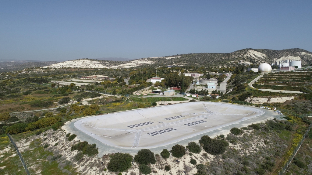 Floating solar foil on a water reservoir in Cyprus. 