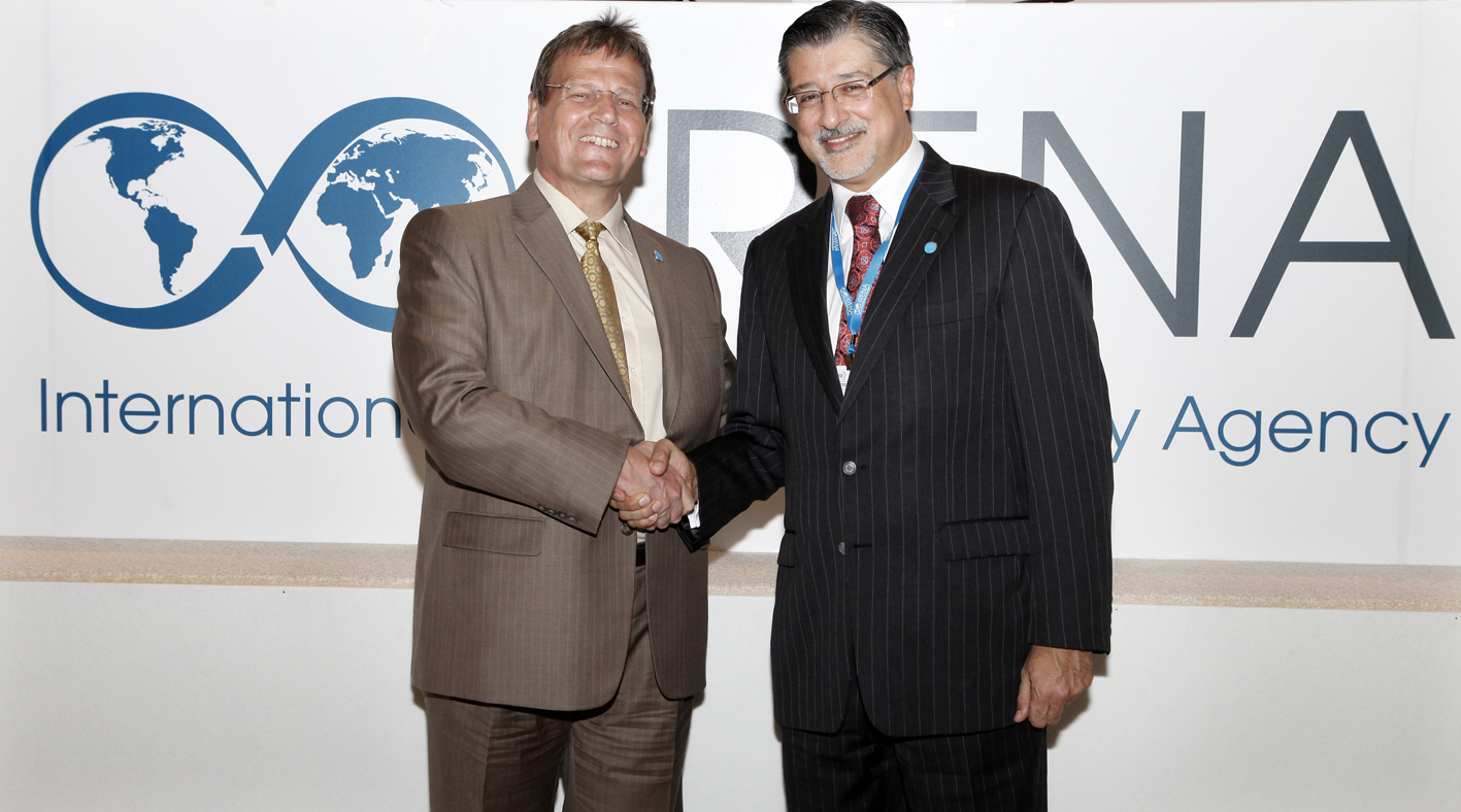 Prof. Dr. Eicke R. Weber and Adnan Z. Amin Prof. Dr. Eicke R. Weber, Director of Fraunhofer ISE and Adnan Z. Amin, Director-General of the International Renewable Energy Agency, at the World Future Energy Summit 2013 in Abu Dhabi.