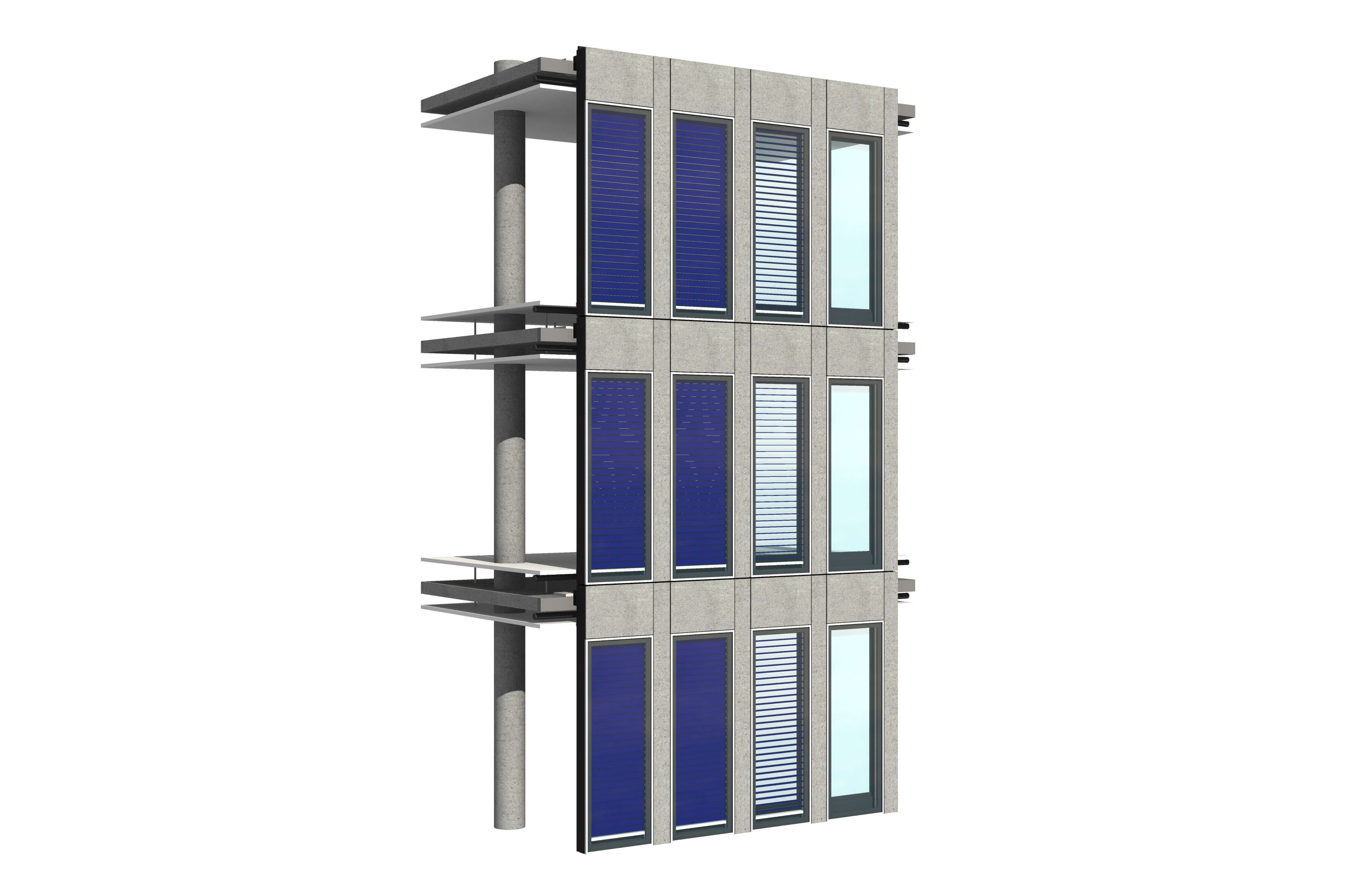 Visualization of a façade with a solar thermal blind. 