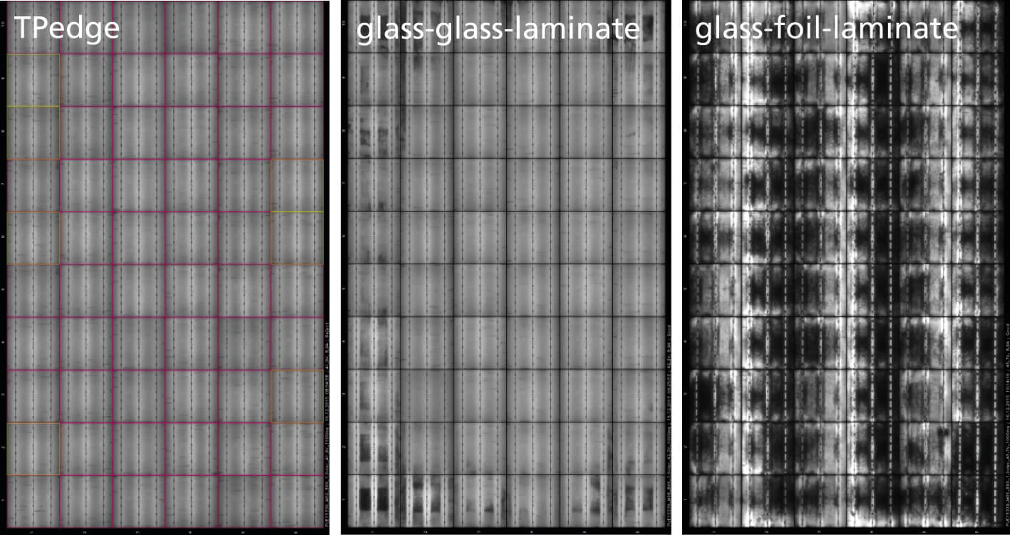 Electroluminescence images of the tested modules