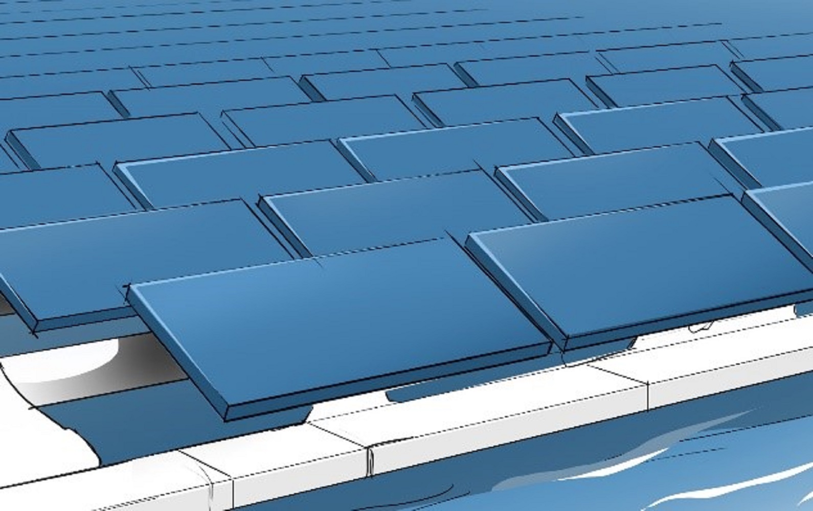 Example of a possible system design for floating PV. Example of a possible system design for floating PV.