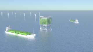 Schematic illustration of offshore hydrogen production using ship-based hydrogen transport.