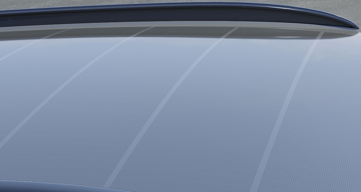 Visualization of a PV car roof with shingled solar cells.