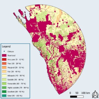 Eignung für Onshore-Windkraftanlagen um die Westaustralische Region Oakajee.