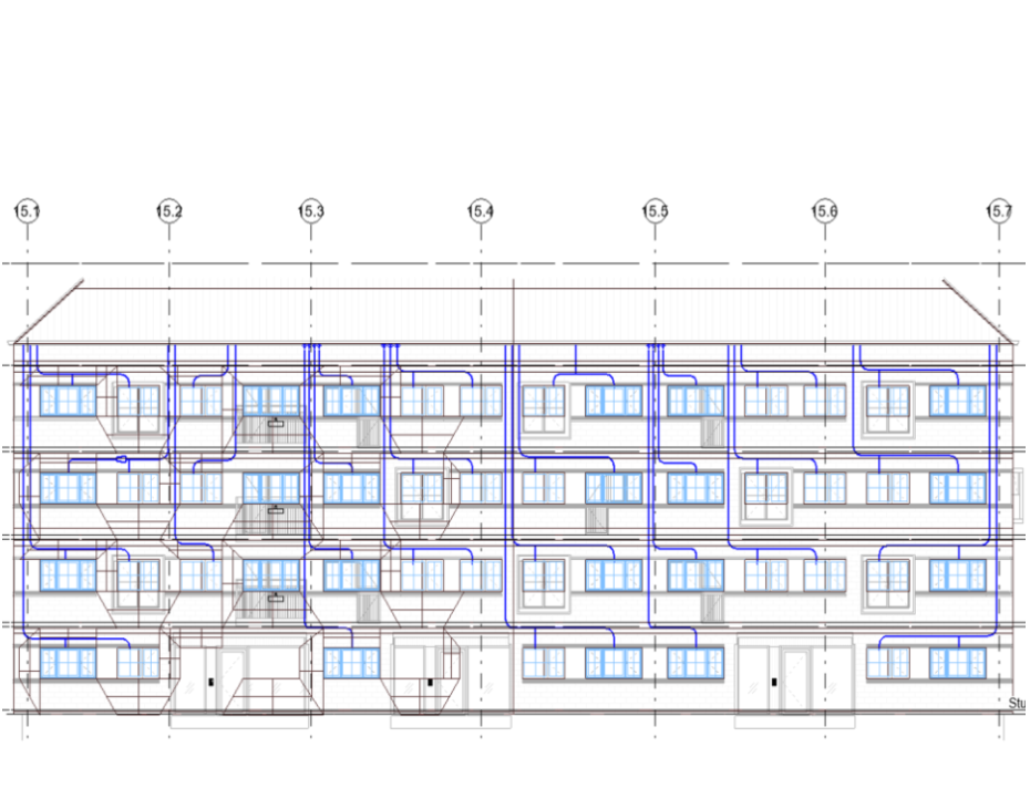 First results of Fraunhofer ISE's work on the "Gadehavegård" demonstration building in Denmark. A designed network of façade-integrated ventilation ducts.