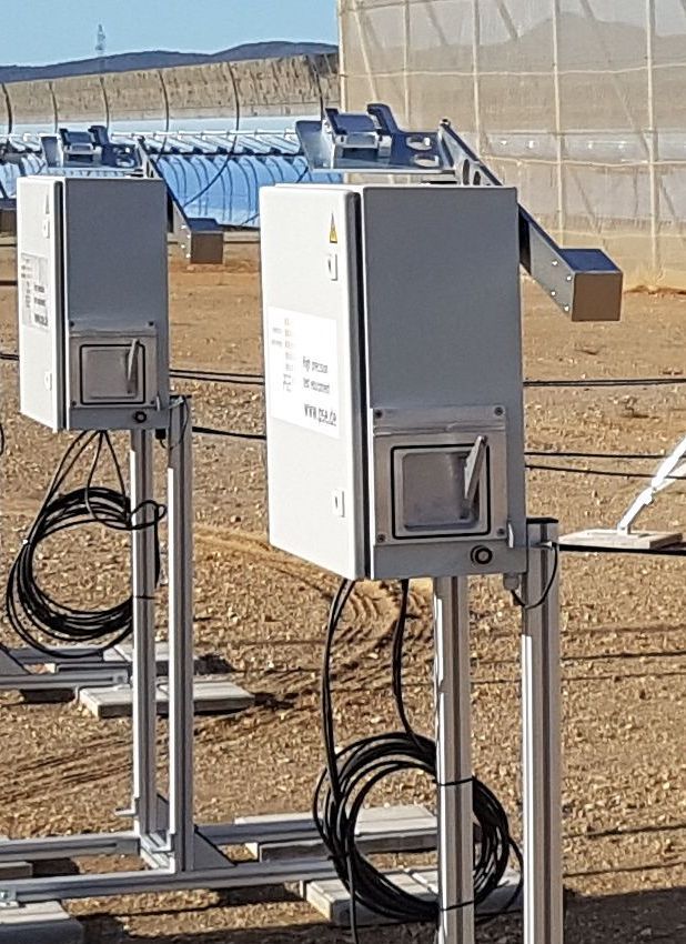 Two prototypes of the AVUS measuring device in field testing at the "Andasol 3" solar power plant 