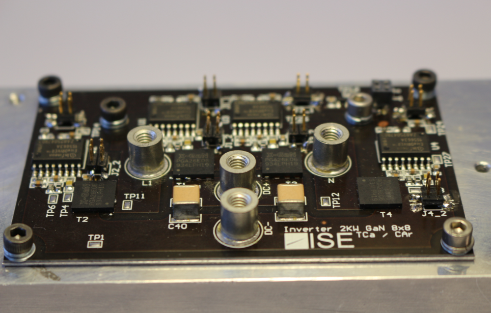 Power PCB of an inverter with IMS technology and integrated GaN semiconductors, gate drivers and DC link.