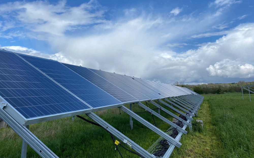 PV modules on test stands at the new Outdoor Performance Test Field. Fraunhofer ISE will be testing various solar technologies here.
