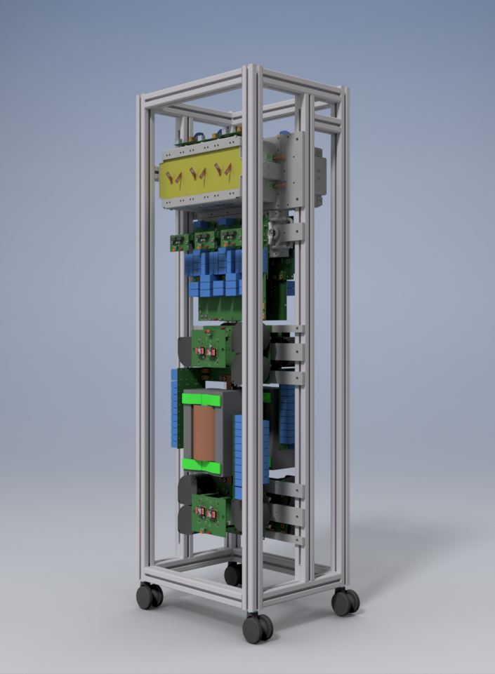 CAD drawing of the charging station with 2x 175 kW power and 200 V to 1000 V output voltage.