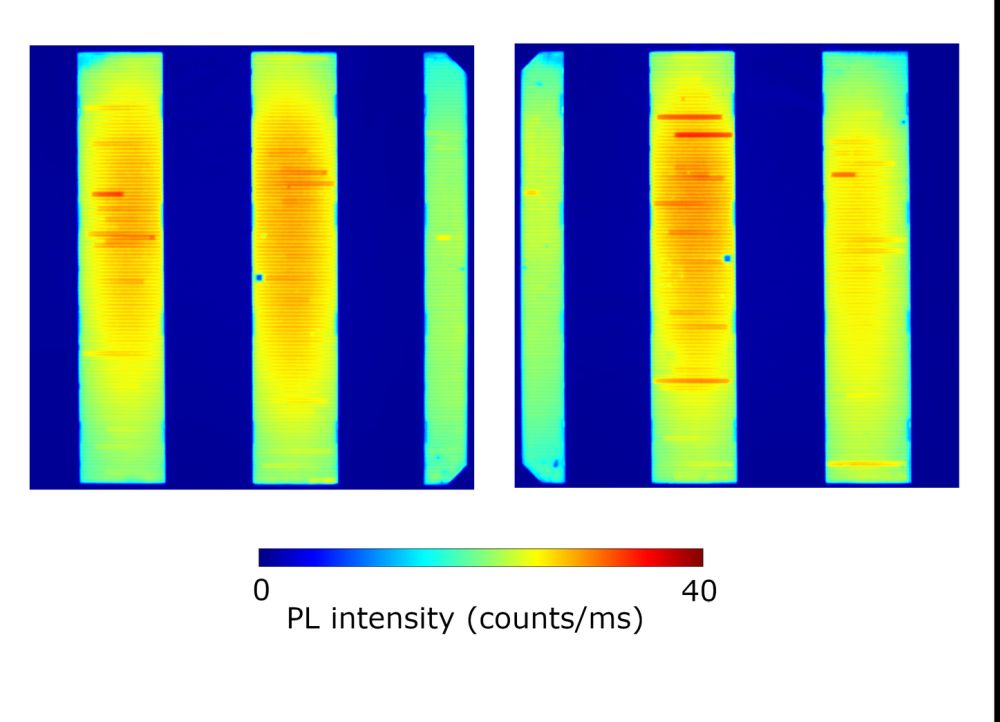 Photoluminescence images of a partly shaded solar cell reveal defects in the metallization, among other features.