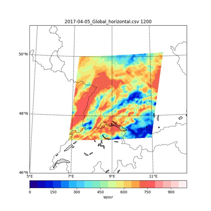 Satellitenbasierte Strahlungskarte für die Regelzone von TransnetBW mit einer räumlichen Auflösung von ca. 4 km x 4 km 