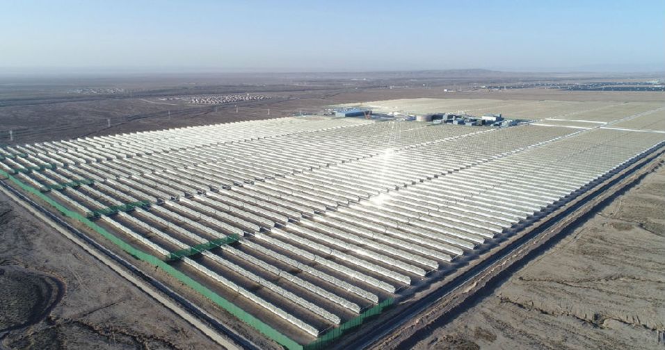 The first commercial CSP power plant in China: 50 MW CGN Delingha with 9h of storage and 9120 EuroTrough collectors, technology supplier and technical support: sbp sonne.