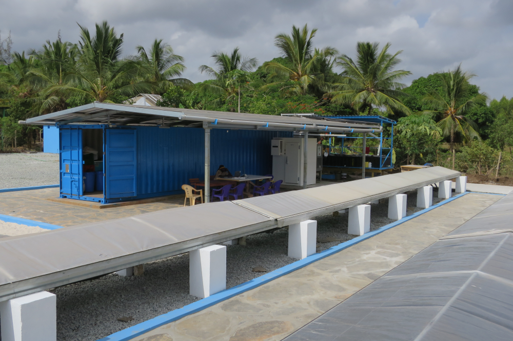 SolCoolDry system in Mwazaro with the tunnel dryers, the solar roof on the container and the ice room.